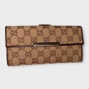 Gucci GG Canvas Wallet w/ Optional Gold + Silver Chain (Authentic, COA Included)
